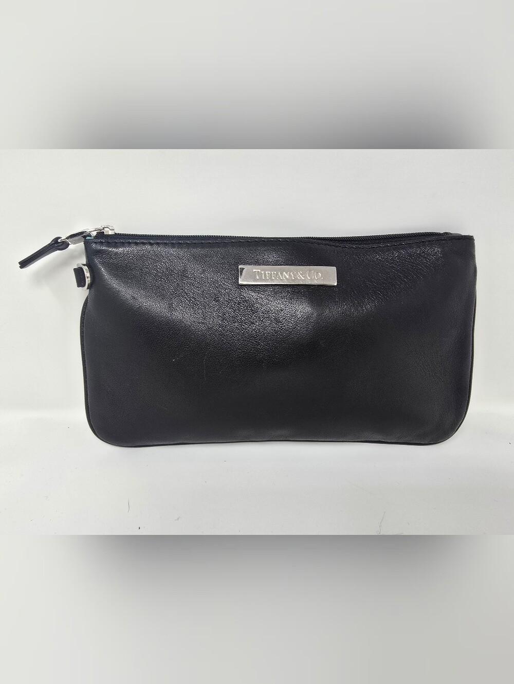 Authentic Tiffany & Co. Black Leather Zip Pouch